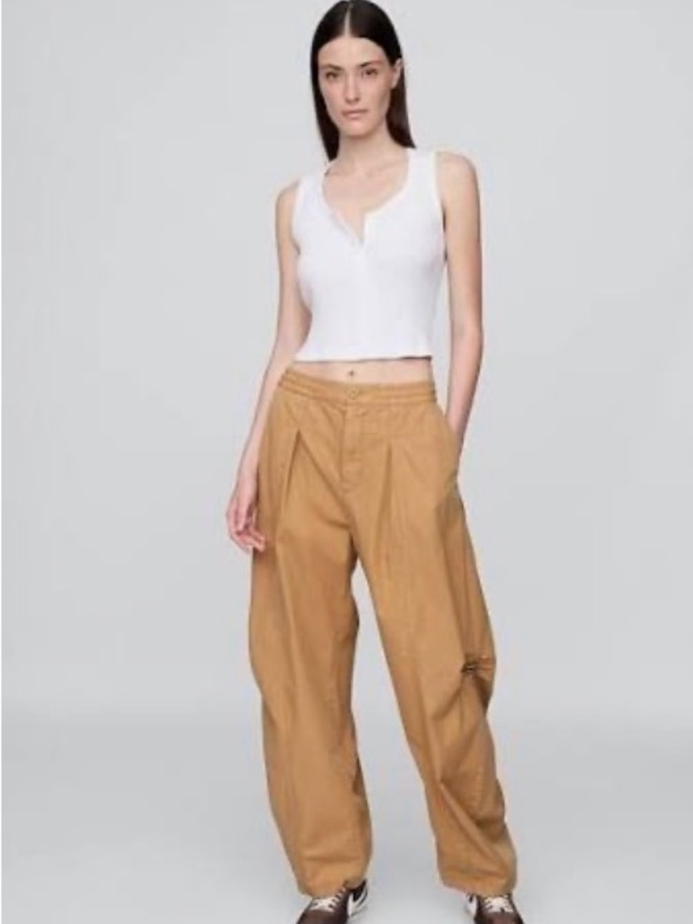 GAP Cropped Wide-Leg Tan Utility Cargo Pants